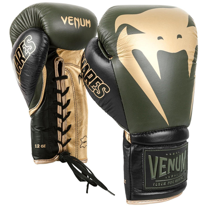 Guantes de boxeo profesional Venum Giant 2.0 Edici??n Linares - Con cordones - Caqui/Negro/Oro Foto 1