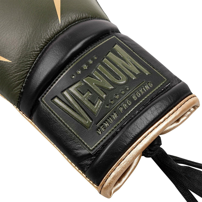 Guantes de boxeo profesional Venum Giant 2.0 Edici??n Linares - Con cordones - Caqui/Negro/Oro Foto 3