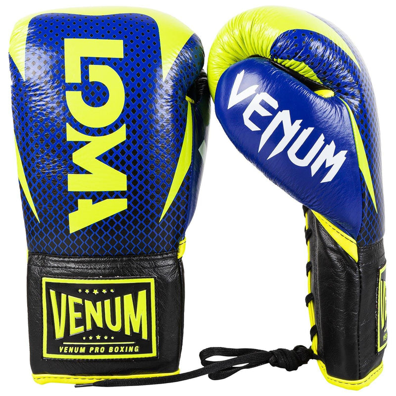 Guantes de boxeo profesional Venum Hammer Edici??n Loma - Con cordones - Azul/Amarillo Foto 2