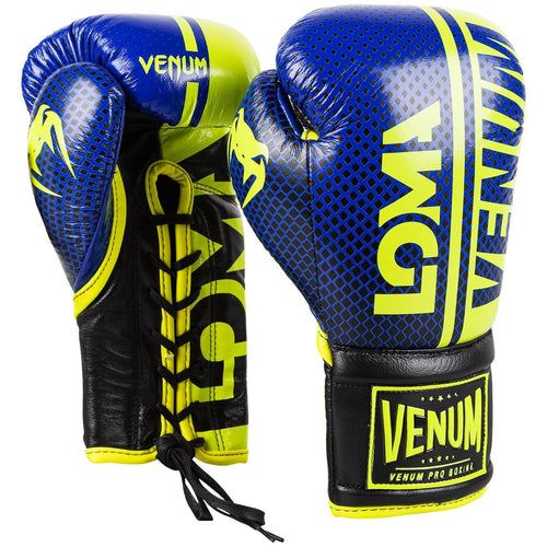 Guantes de boxeo profesional Venum Shield Edici??n Loma - Con cordones - Azul/amarillo Foto 1